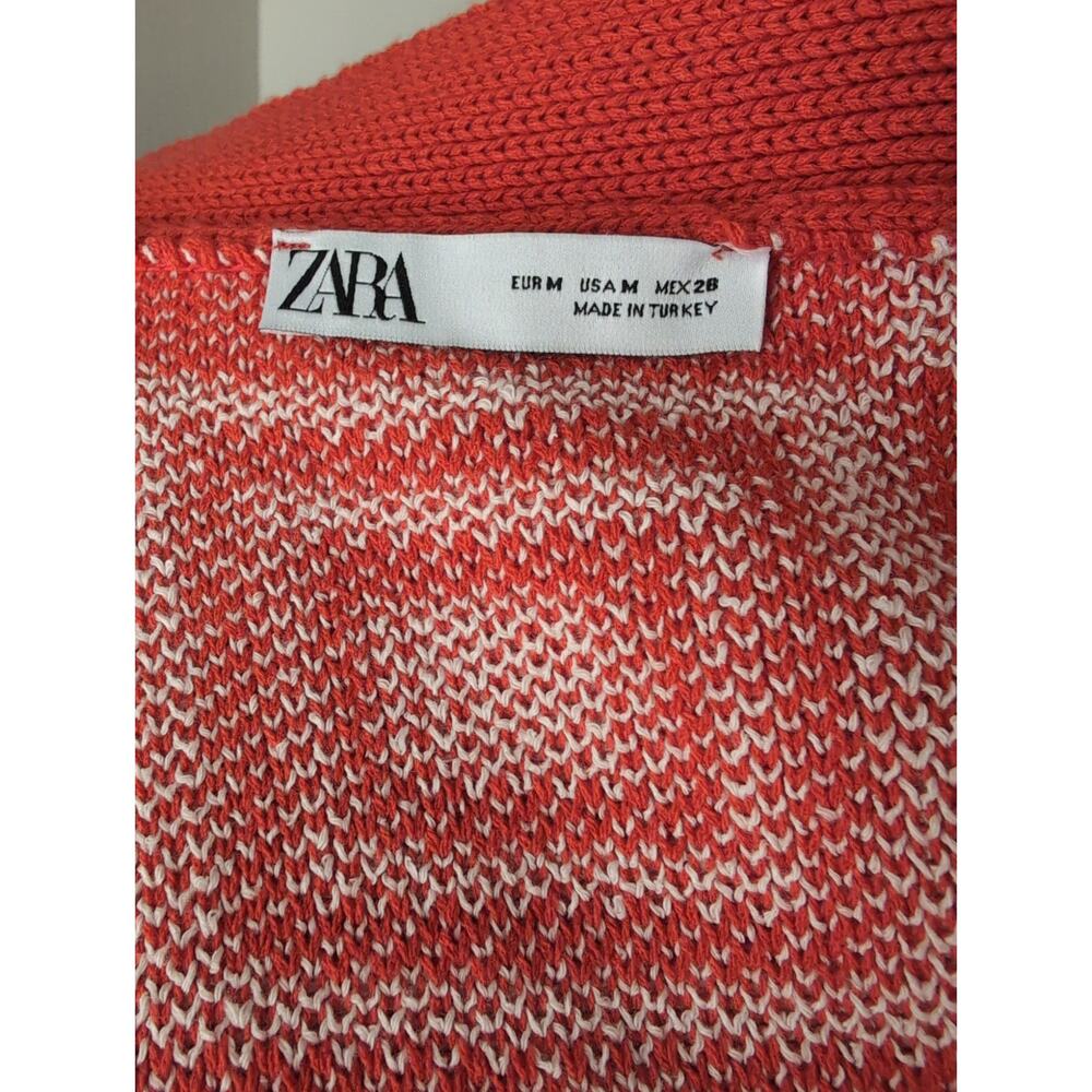 Zara Orange floral funky geometric M knit button up sweater cardigan - Picture 6 of 7
